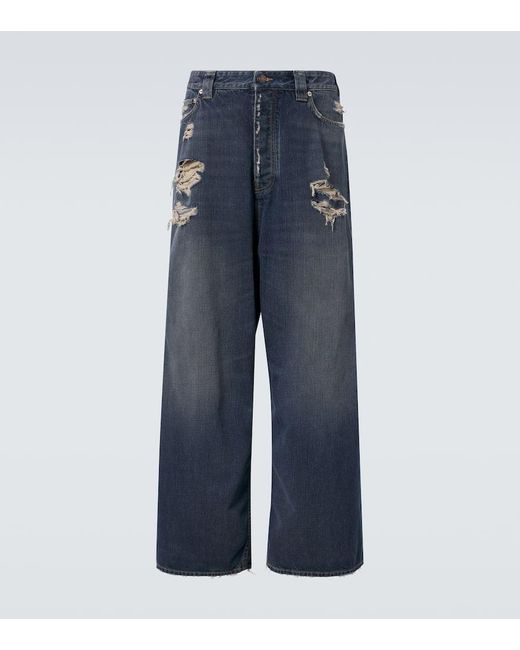 Balenciaga Blue Distressed Mid-Rise Wide-Leg Jeans for men