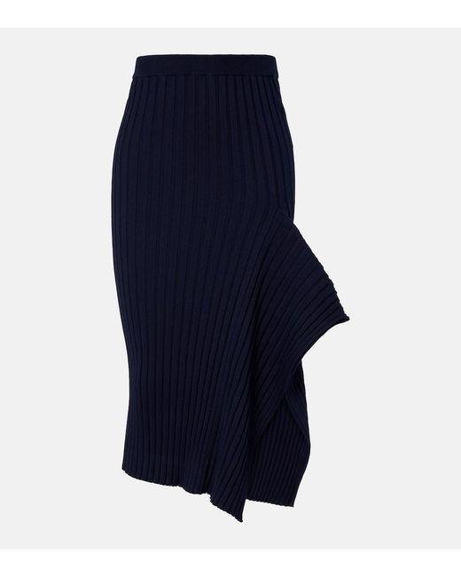 Stella McCartney Blue Ribbed-Knit Ruffled Cotton Midi Skirt