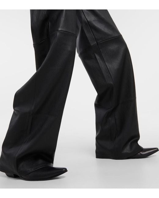Stouls Gray High-Rise Leather Wide-Leg Pants
