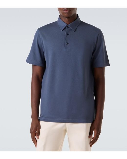 Brioni Blue Cotton Pique Polo Shirt for men