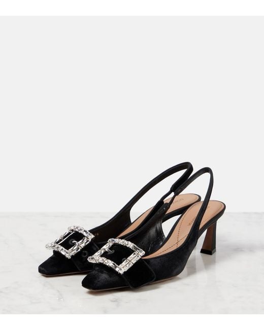 Dolce & Gabbana Black Embellished Velvet Slingback Pumps