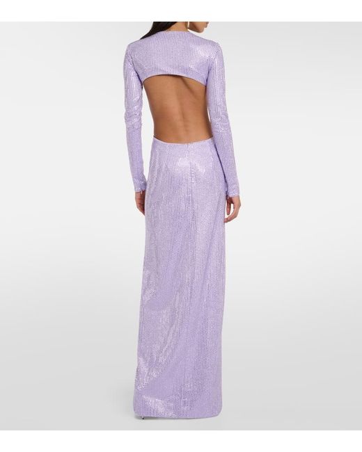 Area Purple Crystal-Embellished Cutout Jersey Gown