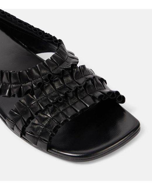 Dries Van Noten Black Ruffled Leather Sandals