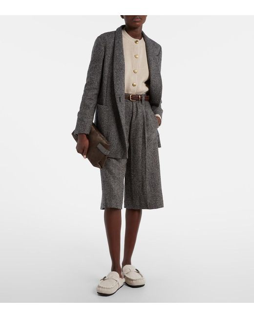 Brunello Cucinelli White Monili Shearling-Lined Suede Mules