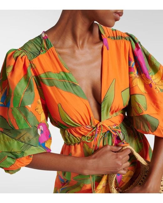 Farm Rio Yellow Fresh Macaws Cotton Midi Dress