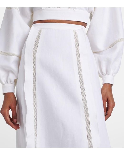 Valentino White Lace-Trimmed Linen Maxi Skirt