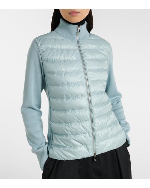 Moncler Blue Down-Paneled Virgin Wool Cardigan