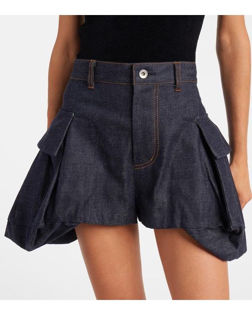 Sacai Blue High-Rise Denim Shorts