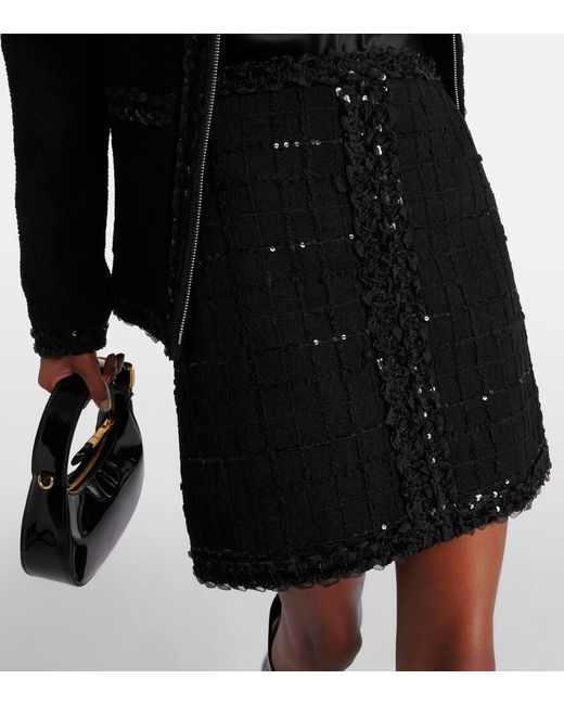 Giambattista Valli Black Sequined Wool-Blend Boucle Miniskirt