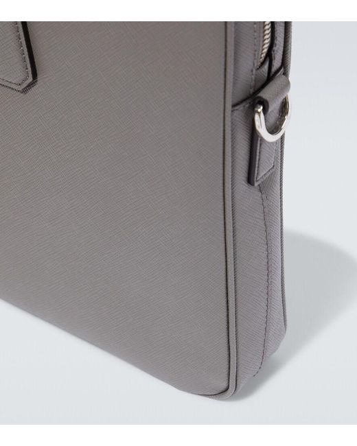 Prada Gray Saffiano Leather Briefcase for men
