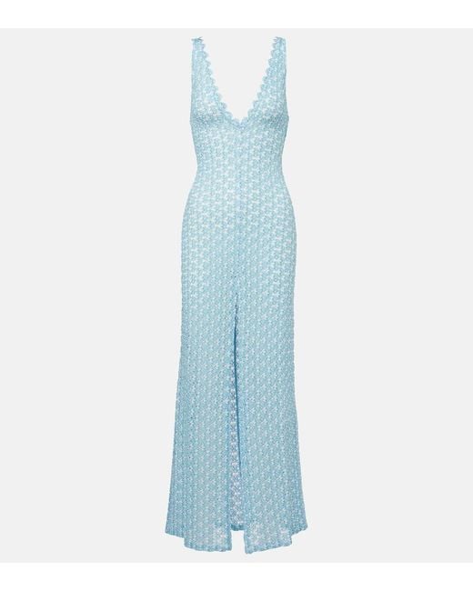 Missoni Blue Open-Back Lame Lace Maxi Dress