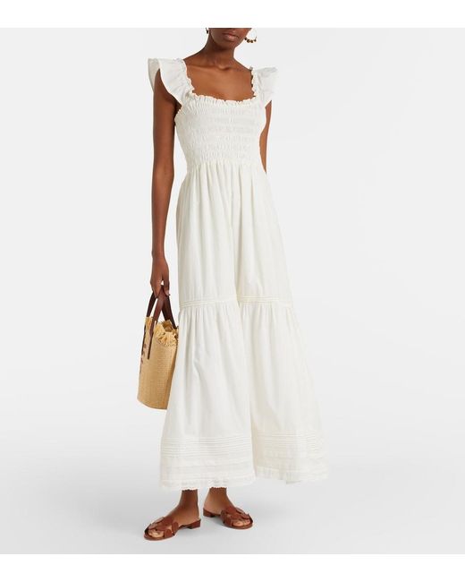 Faithfull The Brand White Valentina Shirred Cotton Maxi Dress