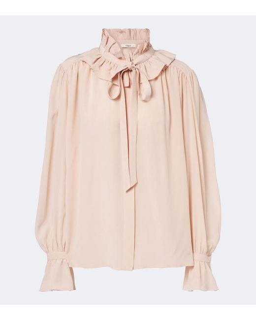 Chloé Natural Ruffled Silk Chiffon Blouse