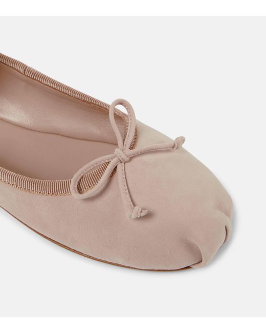 Miu Miu Brown Logo Suede Ballet Flats