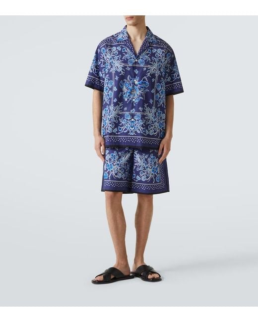 Camisa Bowling De Popelina Con Estampado, Talla Gucci de hombre de color Blue