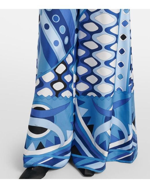 Emilio Pucci Blue Vivara High-Rise Silk Wide-Leg Pants