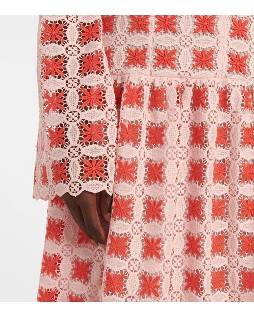 Giambattista Valli Red Belted Lace Maxi Dress