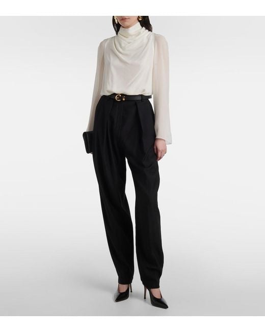 Altuzarra White Cara Draped High-Neck Silk Top