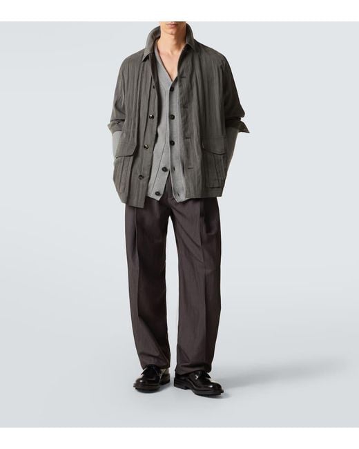 Giorgio Armani Gray Linen-Blend Cardigan for men