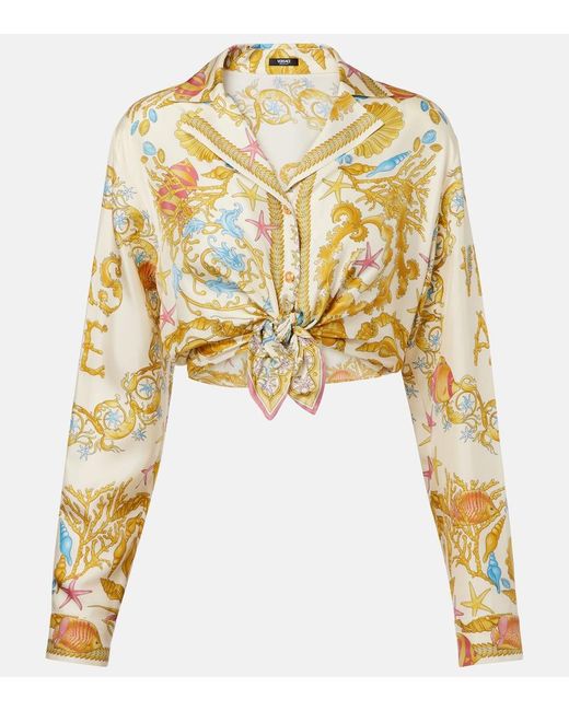 Chemisier En Serge De Soie Imprimée À Liens Versace en coloris Metallic