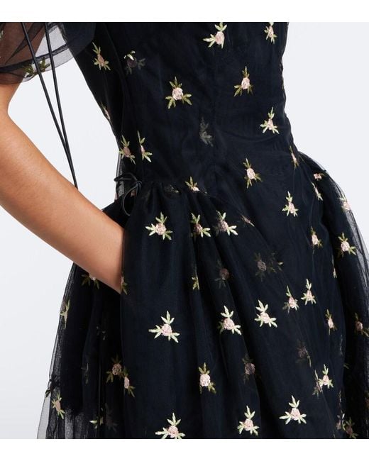 Simone Rocha Black Embroidered Tulle Midi Dress