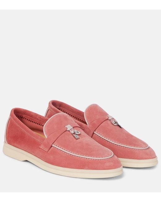 Loro Piana Pink Loafers Summer Charms Walk aus Veloursleder