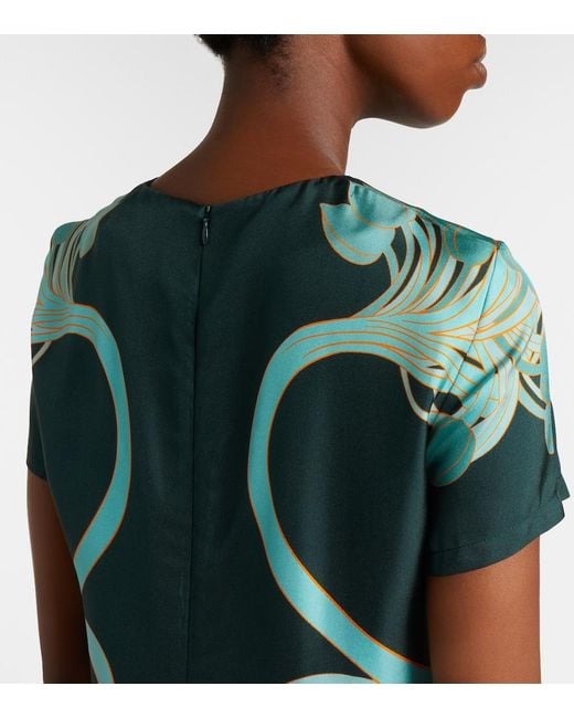 LaDoubleJ Green Swing Feather-Trimmed Floral Silk Twill Minidress