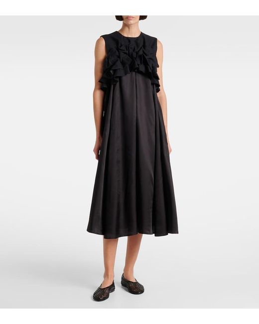 Noir Kei Ninomiya Black Ruffled Wool Midi Dress