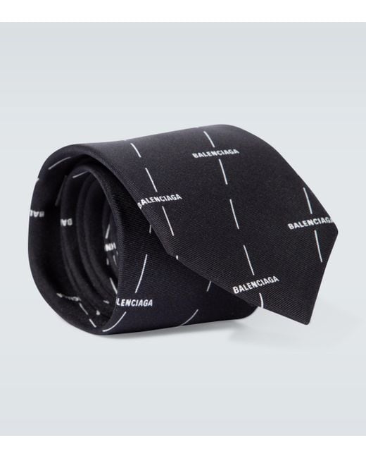 Balenciaga Black Logo Printed Silk Tie for men