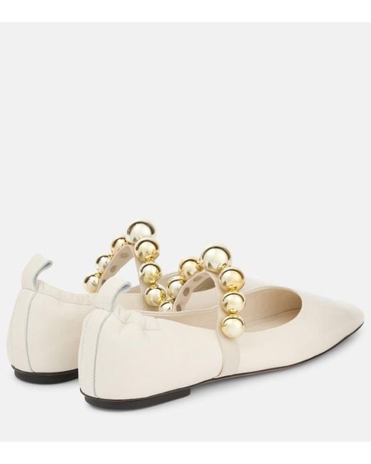Souliers Martinez White Flamenca Leather Mary Jane Flats