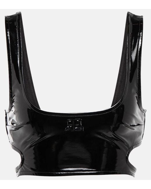 Courreges Black Faux Leather Cutout Crop Top
