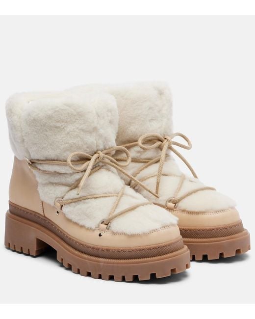 Yves Salomon Natural Shearling And Leather Ankle Boots
