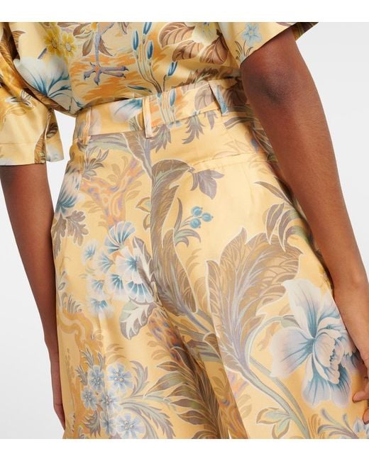 Etro Yellow Printed Silk Wide-Leg Pants