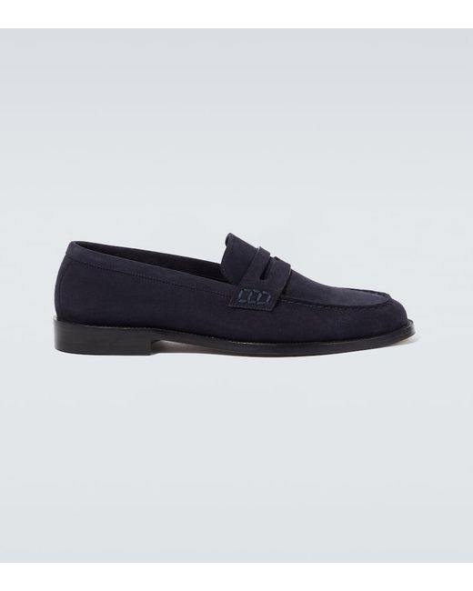 Manolo Blahnik Blue Perry Suede Penny Loafers for men