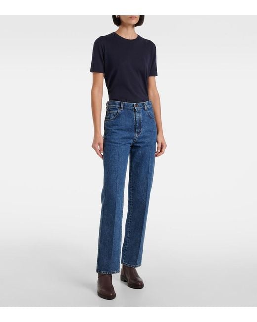 Loro Piana Blue Brooke Mid-Rise Cropped Straight Jeans