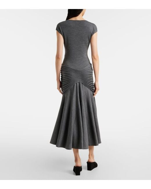 Alaïa Gray Maxikleid Aus Wolle Mit Falten