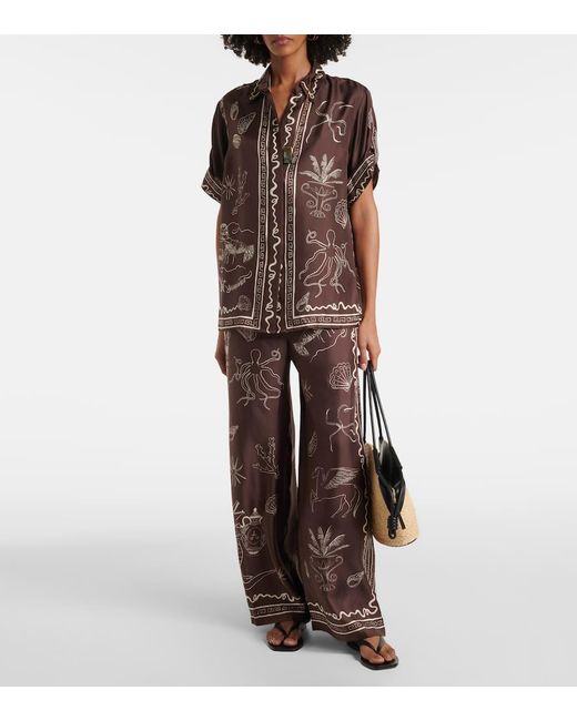 ALÉMAIS Brown Sammy Printed Silk Shirt