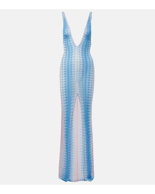 Missoni Blue Zigzag Ombre Lame Maxi Dress