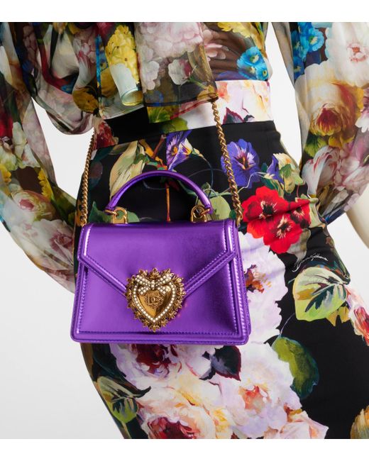 Sac Devotion Small en cuir metallise Dolce & Gabbana en coloris Purple