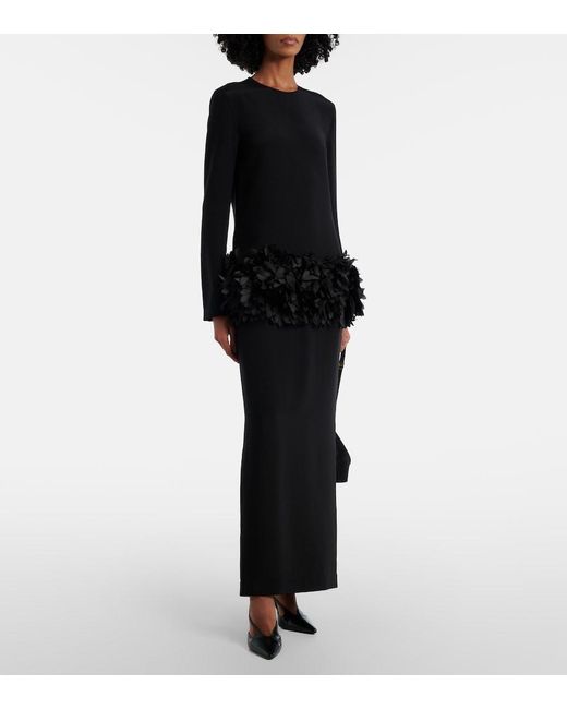 Totême Black Petal Silk-Trimmed Maxi Dress
