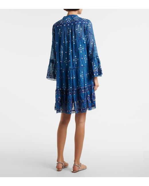 Juliet Dunn Blue Bedrucktes Minikleid Aus Baumwolle