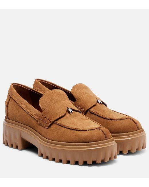 Hogan Brown H700 Leather Platform Loafers