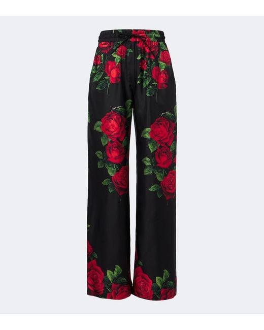 Dolce & Gabbana Red Floral Silk Wide-Leg Palazzo Pants
