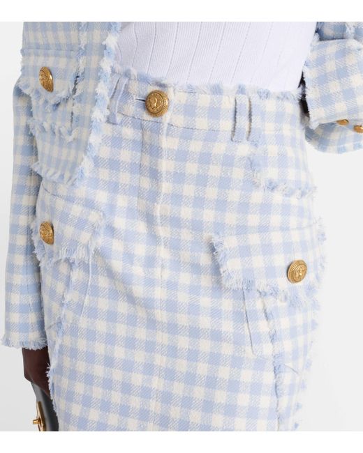 Balmain Blue Checked Cotton-blend Tweed Miniskirt