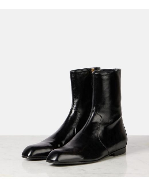Khaite Black Colt Leather Ankle Boots