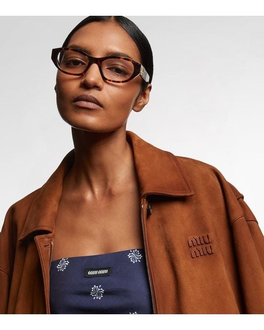 Miu Miu Brown Logo Oval Glasses