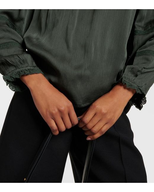 Velvet Green Koren Lace-Trimmed Blouse