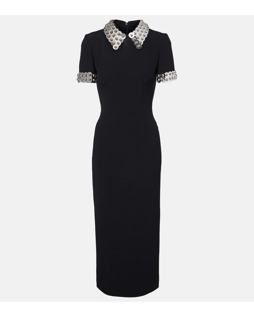 David Koma Black Embellished Cady Midi Dress