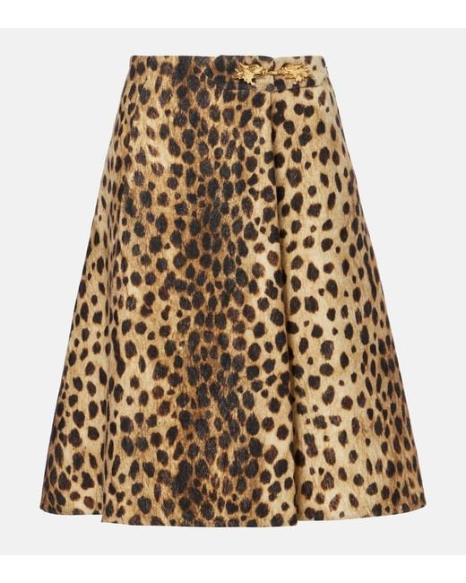Valentino Natural Leopard-Print Wool Midi Skirt