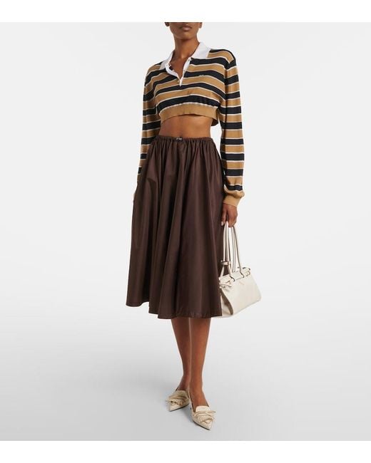 Prada Black Striped Cropped Silk Polo Shirt